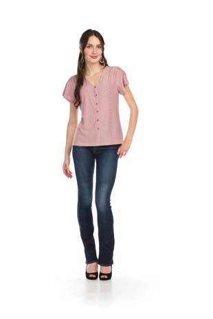 PT-14042 - STRETCH EYELET T SHIRT WITH BUTTON DETAIL - Colors: PINK, ROYAL, WHITE - Available Sizes:XS-XXL - Catalog Page:58 